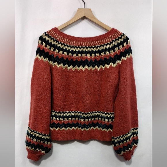 NWT Sweet Rain Fairy Isle Balloon Sleeve Sweater Women's L Burgundy Boho Retro - Picture 6 of 12